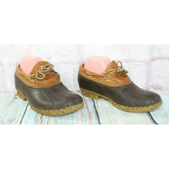 LL Bean Brown Leather Rubber Slip On Moccasin Low Ankle Duck Boots Size 7 M - Picture 3 of 8